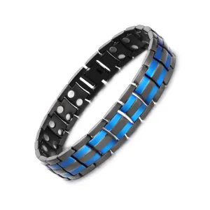 Titanium Black And Blue Magnetic Bracelets
