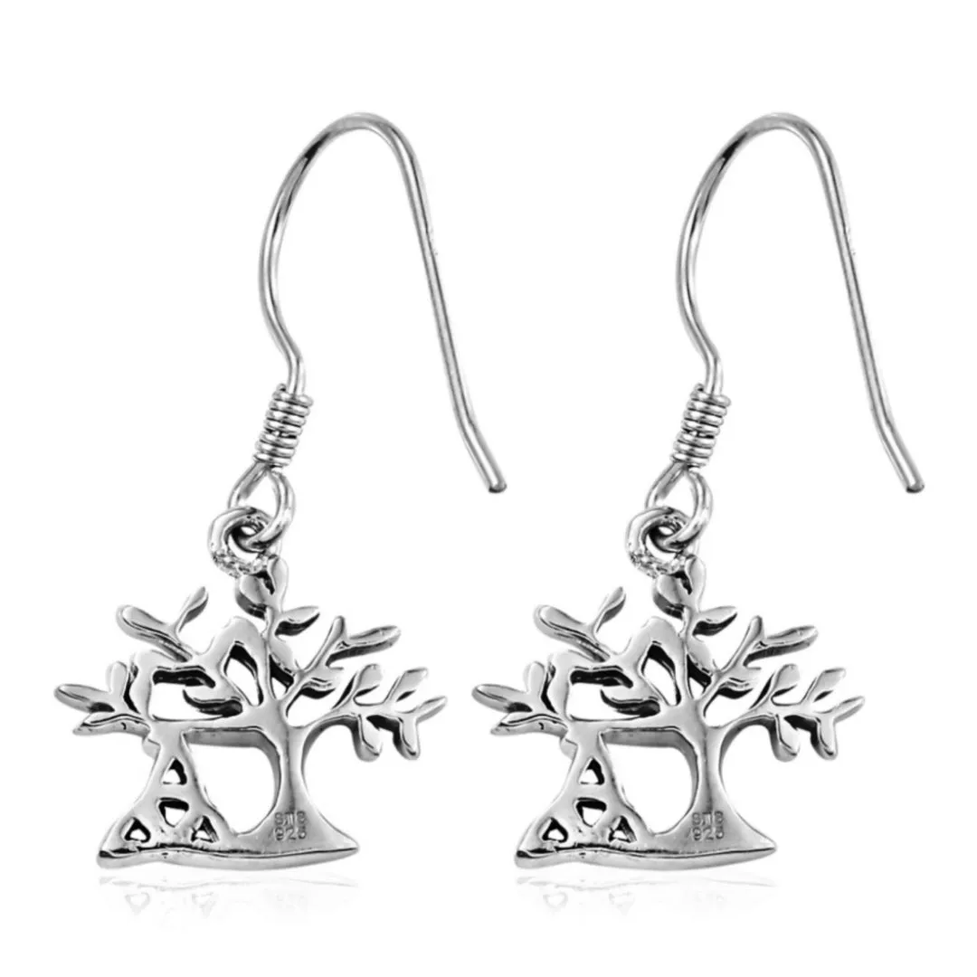Tree of Life Dangle Earrings | Platinum Over 925S & 14k Earrings 2¾ Gram