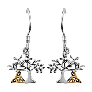 Tree of Life Dangle Earrings | Platinum Over 925S & 14k Earrings 2¾ Gram
