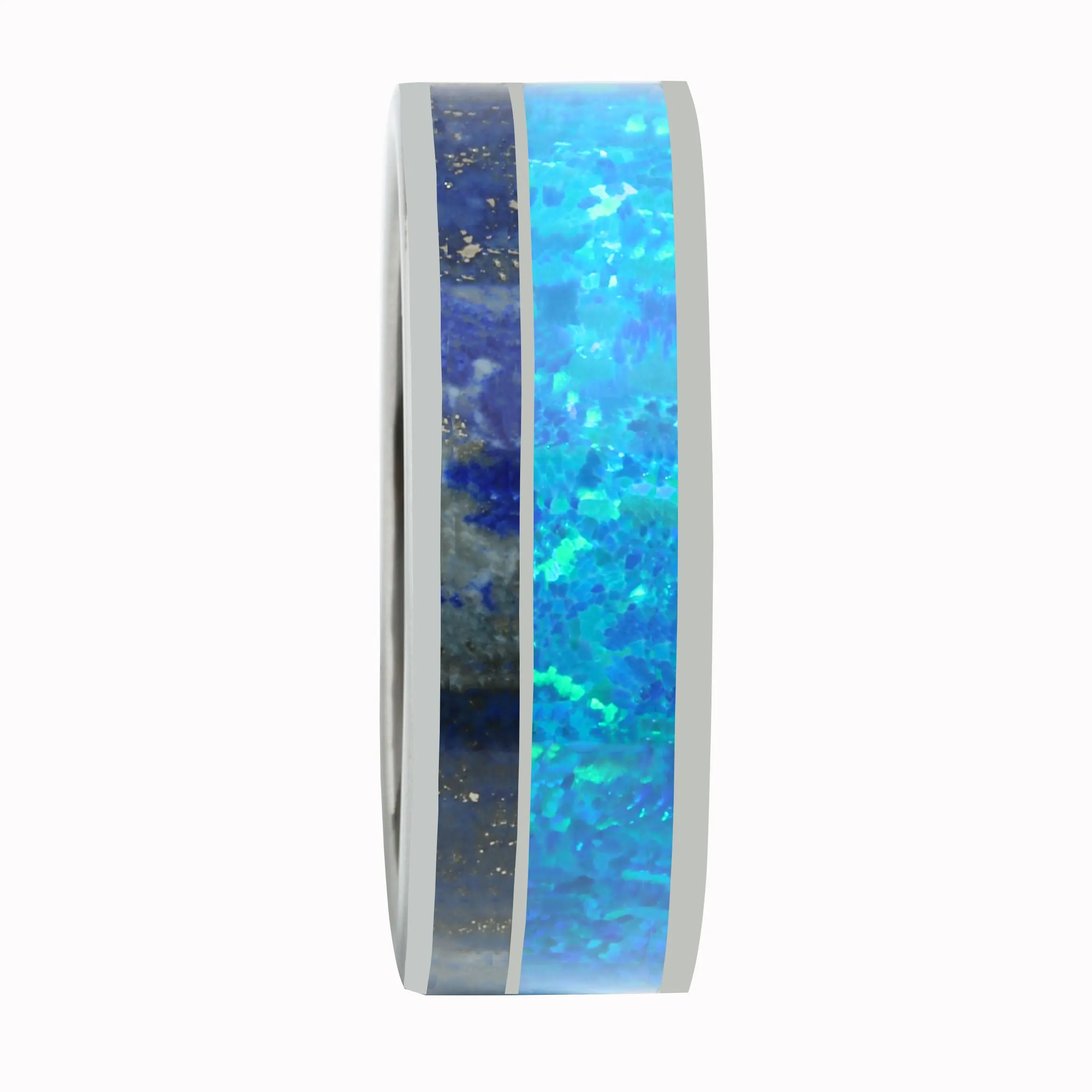 Tungsten Lapis Lazuli and Blue Opal Inlaid Wedding Ring Flat 8mm
