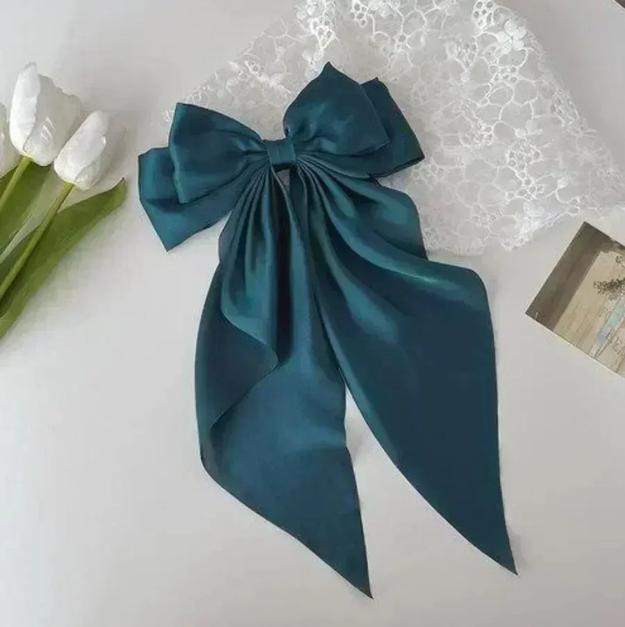 Two-layers Bowknot Streamer Hairpin Woman Girl Satin Ribbon Barrette Bow Back Head Spring Clip Headwear Hair Accessories