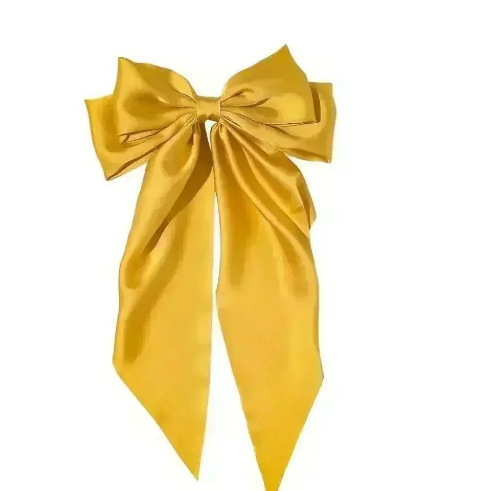 Two-layers Bowknot Streamer Hairpin Woman Girl Satin Ribbon Barrette Bow Back Head Spring Clip Headwear Hair Accessories