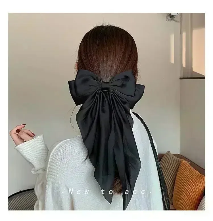 Two-layers Bowknot Streamer Hairpin Woman Girl Satin Ribbon Barrette Bow Back Head Spring Clip Headwear Hair Accessories