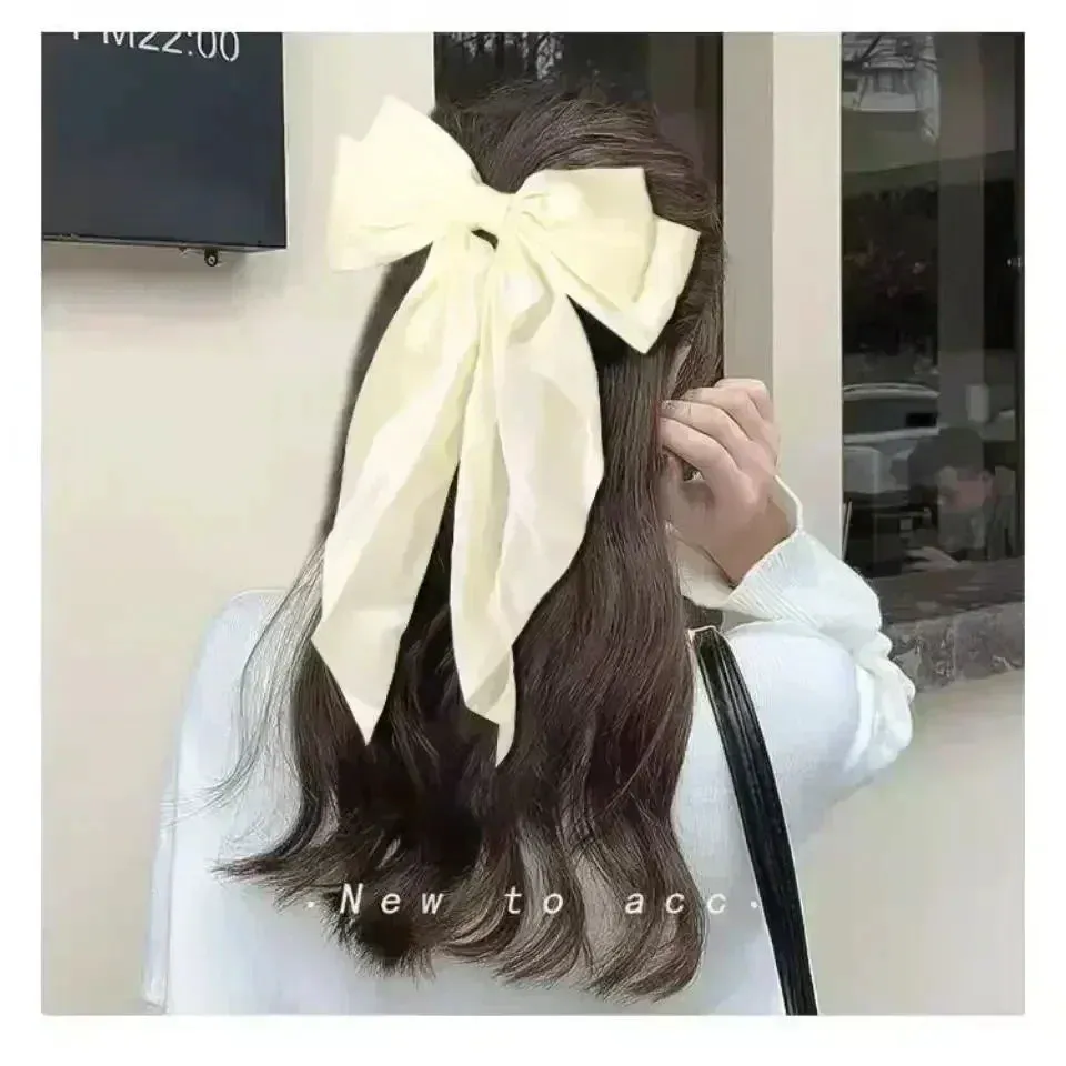 Two-layers Bowknot Streamer Hairpin Woman Girl Satin Ribbon Barrette Bow Back Head Spring Clip Headwear Hair Accessories