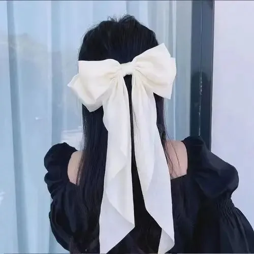 Two-layers Bowknot Streamer Hairpin Woman Girl Satin Ribbon Barrette Bow Back Head Spring Clip Headwear Hair Accessories