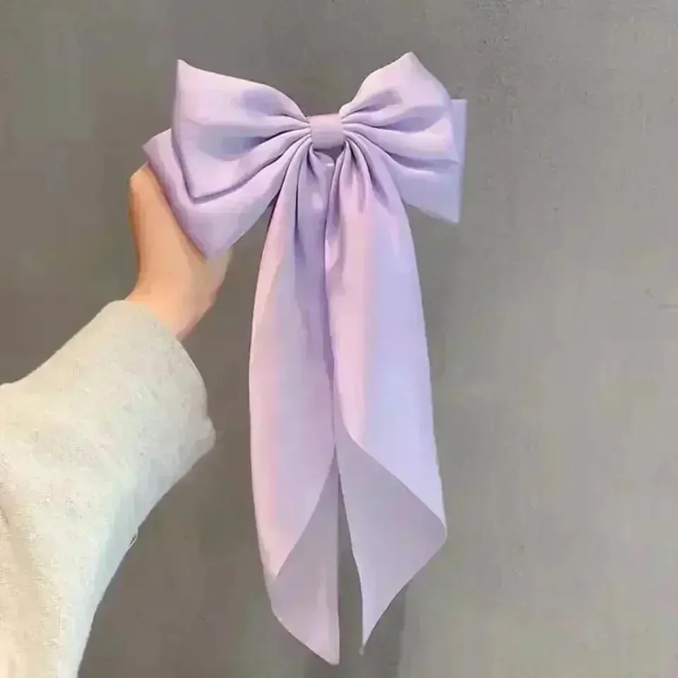 Two-layers Bowknot Streamer Hairpin Woman Girl Satin Ribbon Barrette Bow Back Head Spring Clip Headwear Hair Accessories