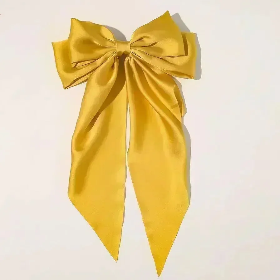 Two-layers Bowknot Streamer Hairpin Woman Girl Satin Ribbon Barrette Bow Back Head Spring Clip Headwear Hair Accessories