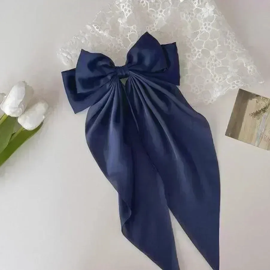 Two-layers Bowknot Streamer Hairpin Woman Girl Satin Ribbon Barrette Bow Back Head Spring Clip Headwear Hair Accessories
