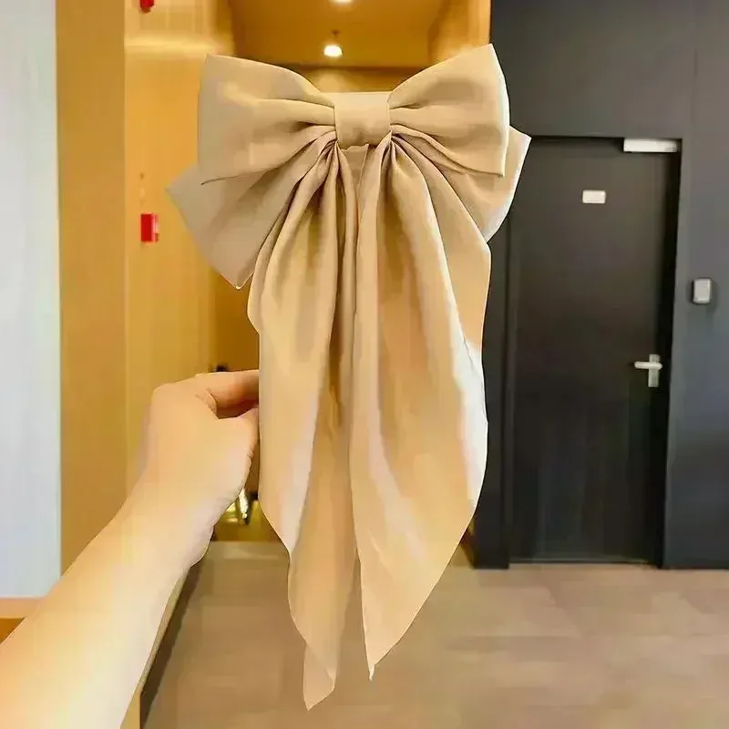 Two-layers Bowknot Streamer Hairpin Woman Girl Satin Ribbon Barrette Bow Back Head Spring Clip Headwear Hair Accessories