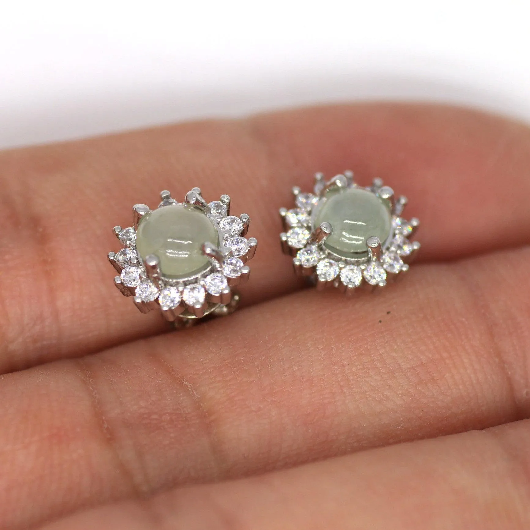 Type A Jadeite Jade Earrings s925 Silver Inlay XG-WPQ5-GXGV