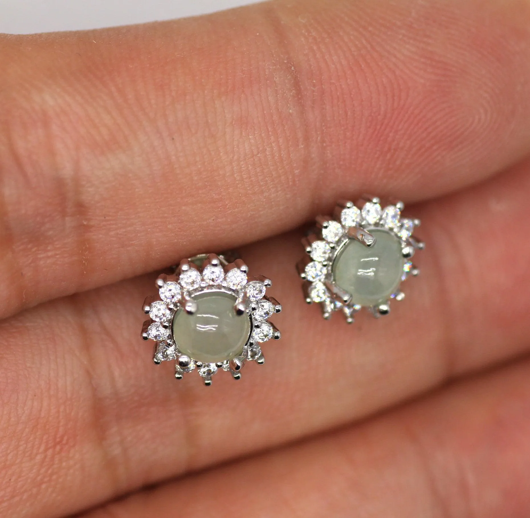 Type A Jadeite Jade Earrings s925 Silver Inlay XG-WPQ5-GXGV