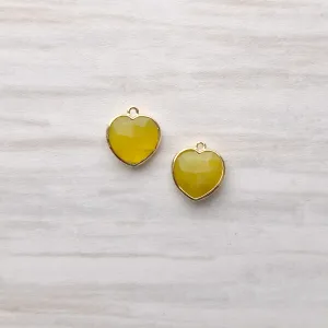 Yellow Jade Heart Rim Set Dangles